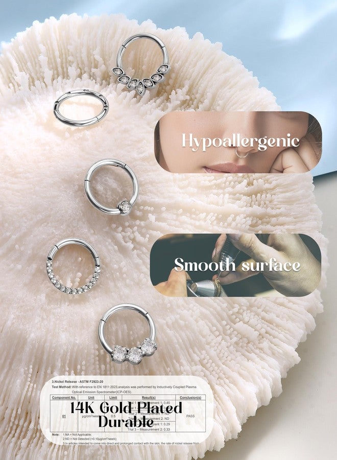 Drperfect 16G Septum Clicker Rings Stainless Steel Nose Rings Hoop for Women CZ Cartilage Helix Tragus Daith Earrings Nose Ring Hoop Hinged Segment Lip Piercing Jewelry 8MM Silver - Image 5